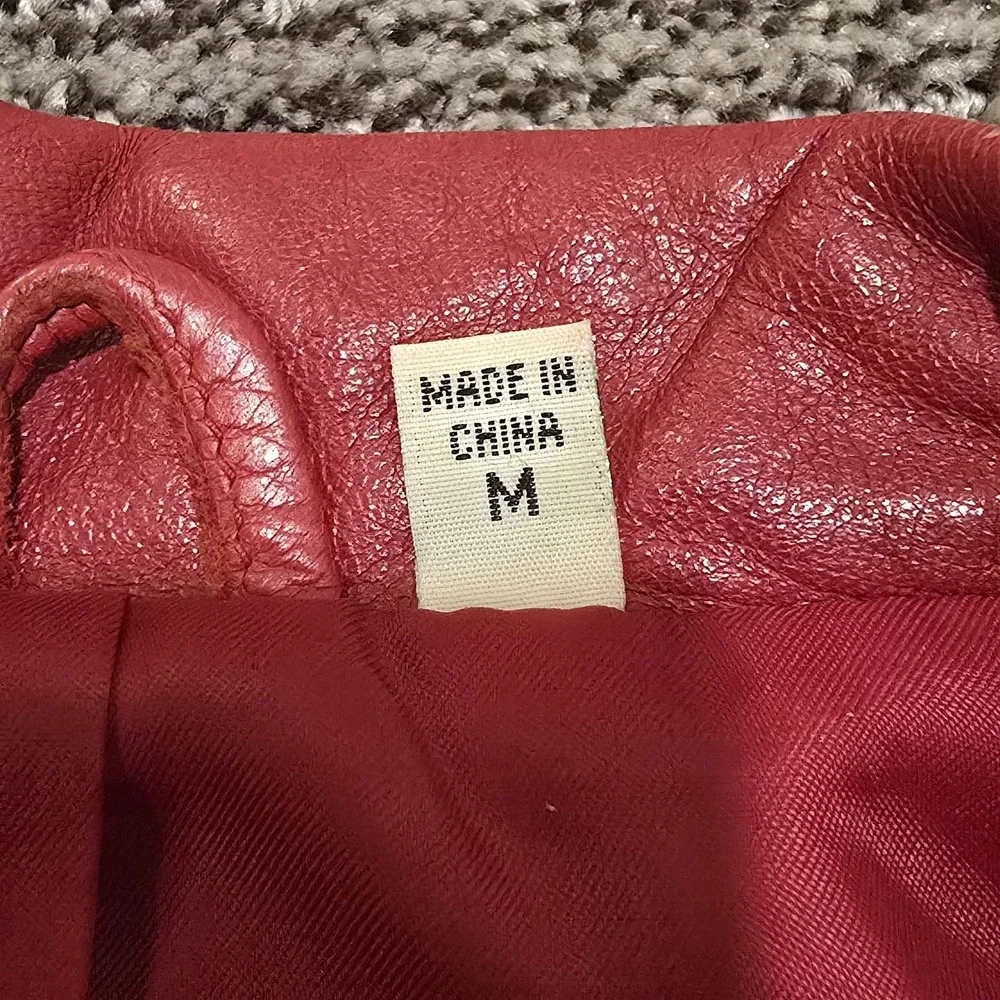 Vtg‎ Preston & York Coat Jacket Women's Lamb Skin Leather Red Lined Button
